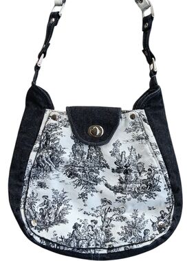 Black and White Toile Shoulder Bag - Nancy Ingham Kenyon Women's Handbag
